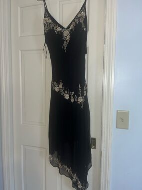 Vintage marina Black Floral Embroidered Slip Dress